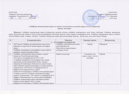 Сыбайлас жемқорлық тәуекелдеріне ішкі талдау жүргізу жөніндегі жұмыс жоспары