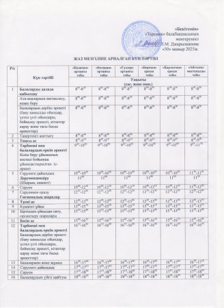 Жаз мезгіліне арналған күн тәртібі